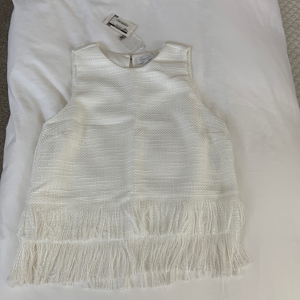White Fringe Crop Top